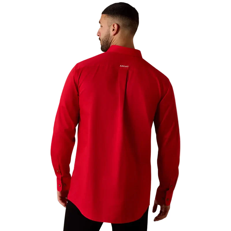 Ariat Men's Team Logo Lightweight Twill Fitted Long Sleeve Shirt - Tango Red/White - Image 2