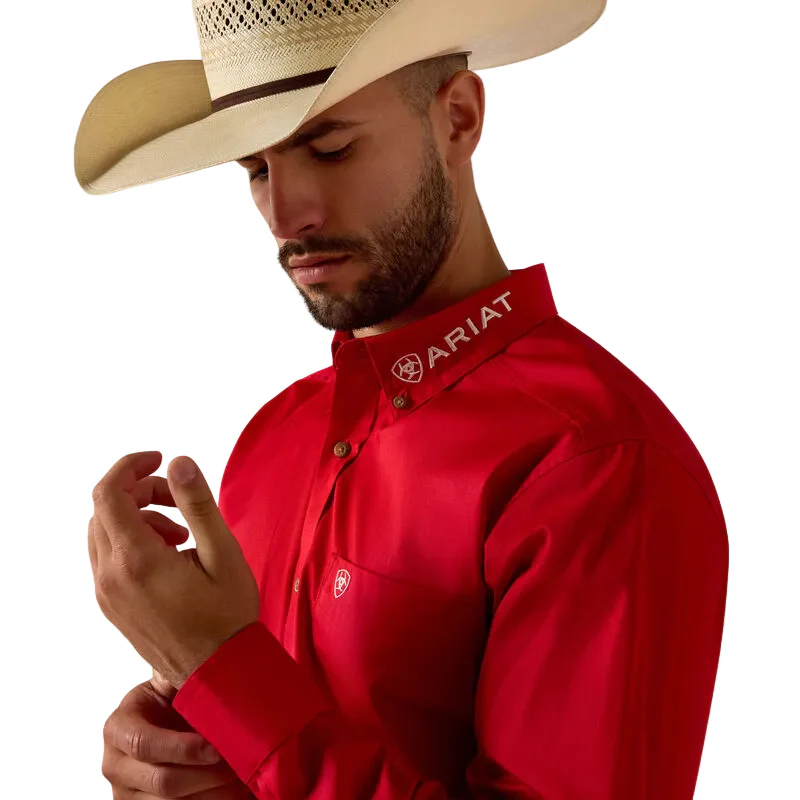 Ariat Men's Team Logo Lightweight Twill Fitted Long Sleeve Shirt - Tango Red/White - Image 3