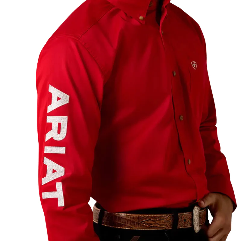 Ariat Men's Team Logo Lightweight Twill Fitted Long Sleeve Shirt - Tango Red/White - Image 4