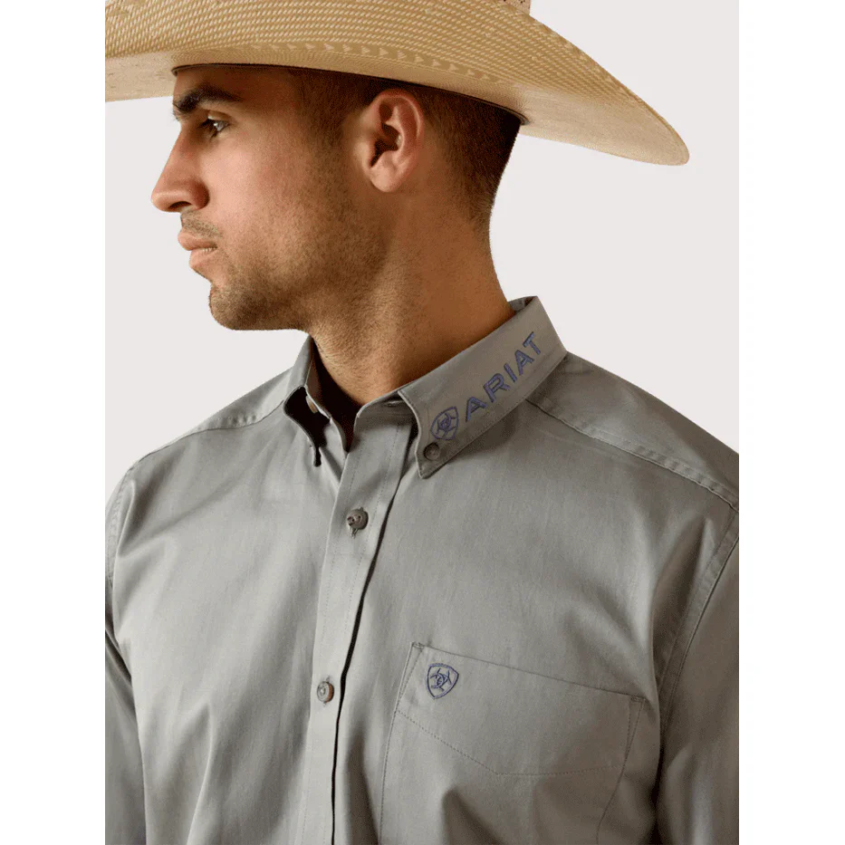 Ariat Men's Team Logo Twill Long Sleeve Fitted Shirt - Grey/Khaki - Image 3