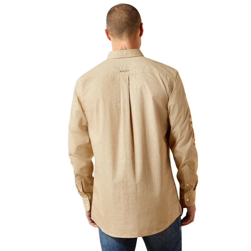 Ariat Men's Team Penn Fitted Long Sleeve Shirt - Khaki/Light Brown - Image 2