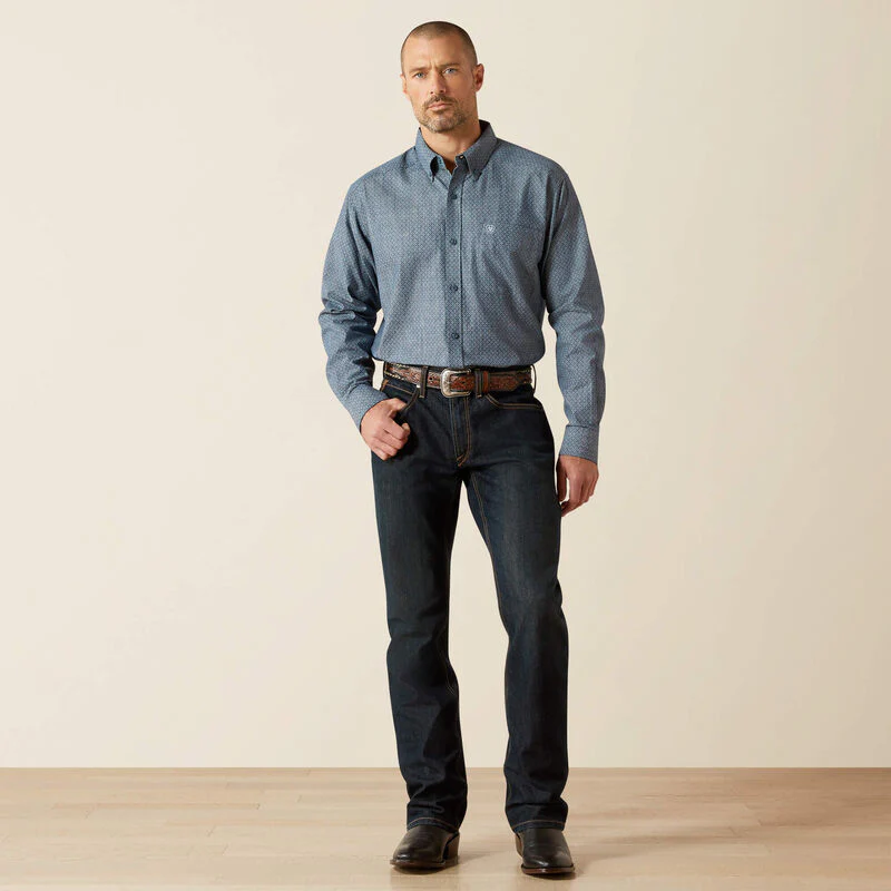 Ariat Men's Trent Classic Fit Long Sleeve Shirt - Chambray Blue - Image 4
