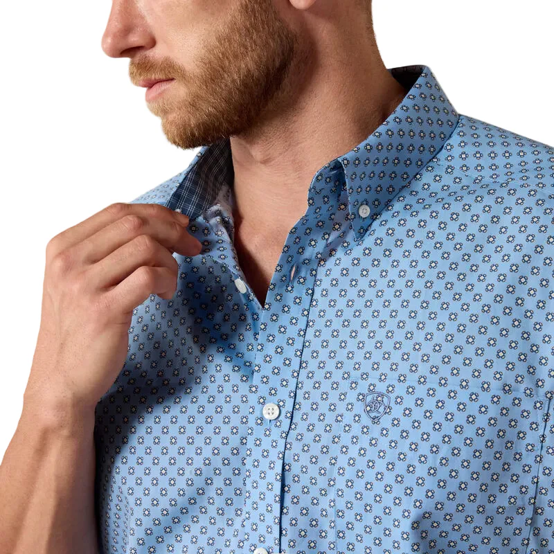 Ariat Men's Wrinkle Free Cash Classic Fit Shirt- Blissful Blue Medallion Print - Image 3