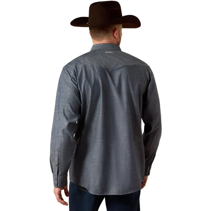 Ariat Men's Wrinkle Free Classic Fit Refined Slub Shirt - Chambray Blue - Image 2