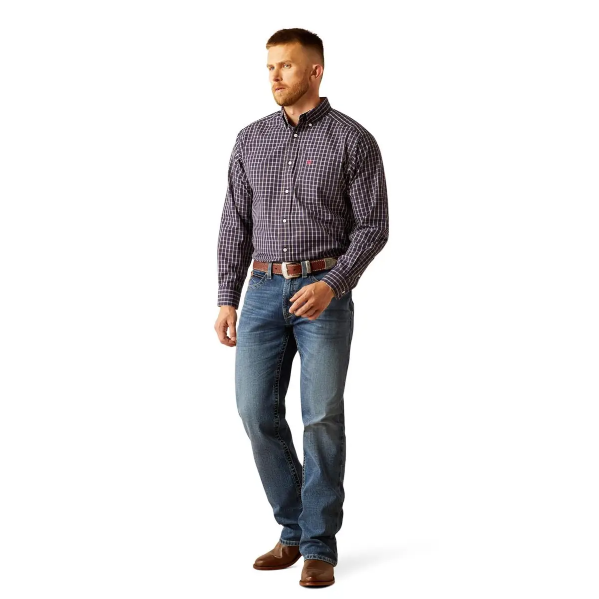 Ariat Men's Wrinkle Free Dwayne Long Sleeve Classic Fit Shirt - Navy - Image 5