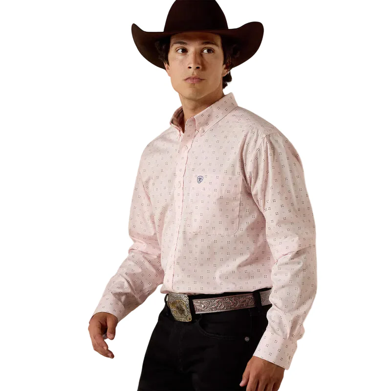 Ariat Men's Wrinkle Free Wally Fitted Long Sleeve Geo Print Shirt - Barely Pink