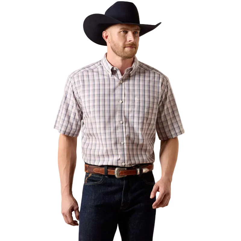 Ariat Men's Wrinkle Free Wolcott Classic Fit Short Sleeve Shirt - White Multi Barely Pink