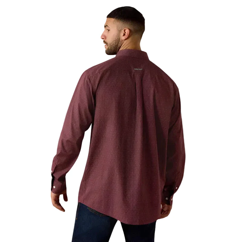 Ariat Men's Wrinkle Free Wrenly Classic Fit Long Sleeve Dot Print Shirt - Red Mahogany - Image 2