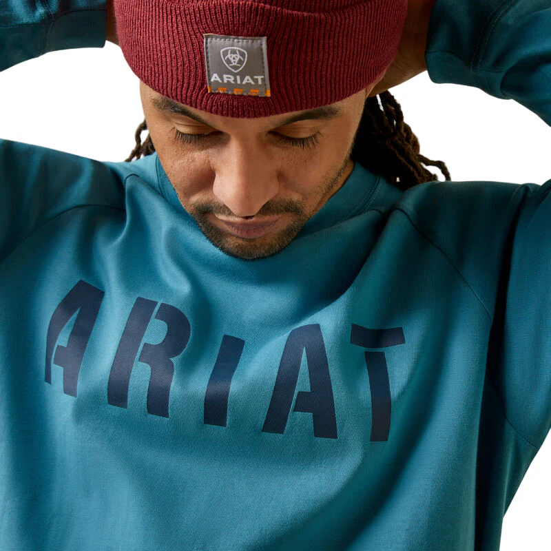 Ariat Men's Rebar Cotton Strong Block T-Shirt - Storm Blue - Image 4
