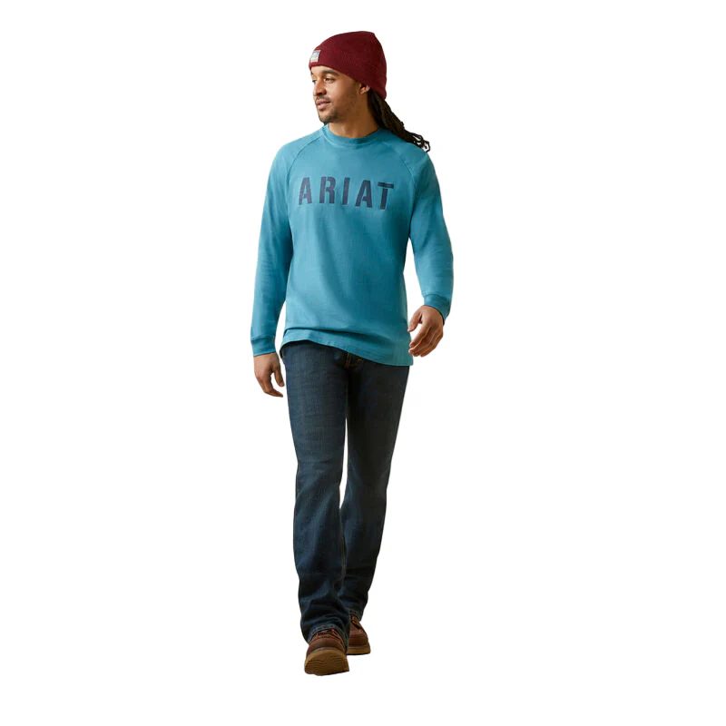 Ariat Men's Rebar Cotton Strong Block T-Shirt - Storm Blue - Image 5