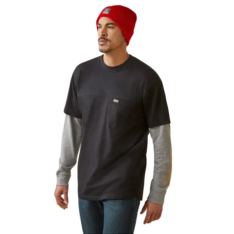 Ariat Men's Rebar Cotton Strong Dually Shirt - Black/Heather Grey - Image 5