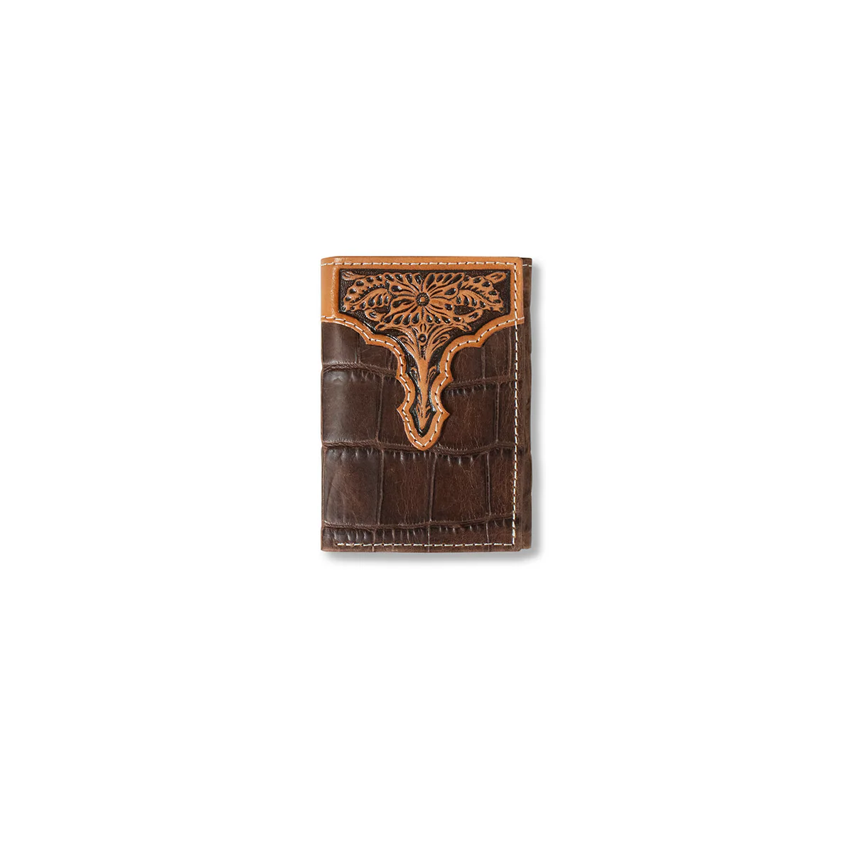 Ariat Trifold Wallet - Brown Crocodile Floral Embossed