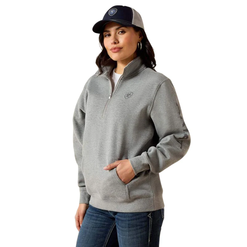 Ariat Women's Foundation Logo 1/2 zip Long Sleeve Sweatshirt- Heather Grey