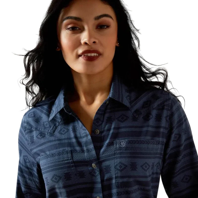 Ariat Women's Billie Jean Long Sleeve Shirt - Vintage Indigo Southwest - Image 3
