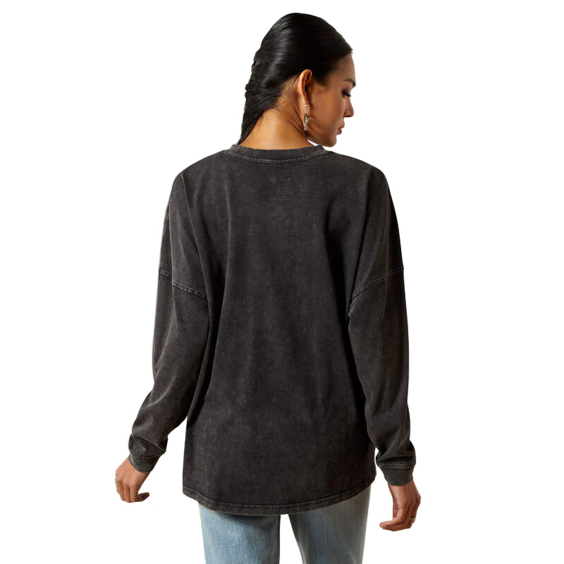 Ariat Women's Canvas Long Sleeve Oversized Tee Shirt- Black Mineral Wash - Image 2