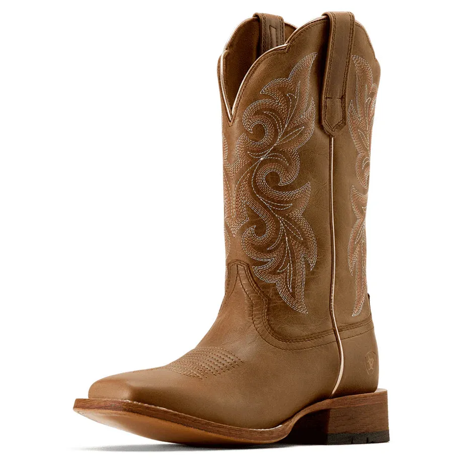 Ariat Women's County Lane Wide Square Toe Western Boot- Natural Tan