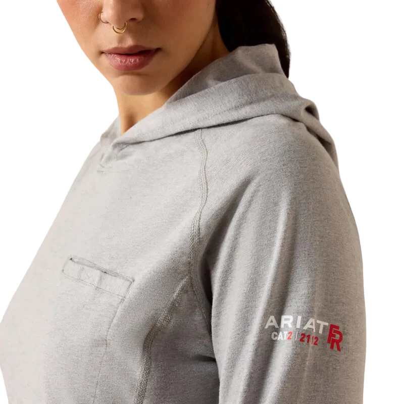 Ariat Women's FR Air Hooded Long Sleeve Top - Silver Fox Heather - Image 3
