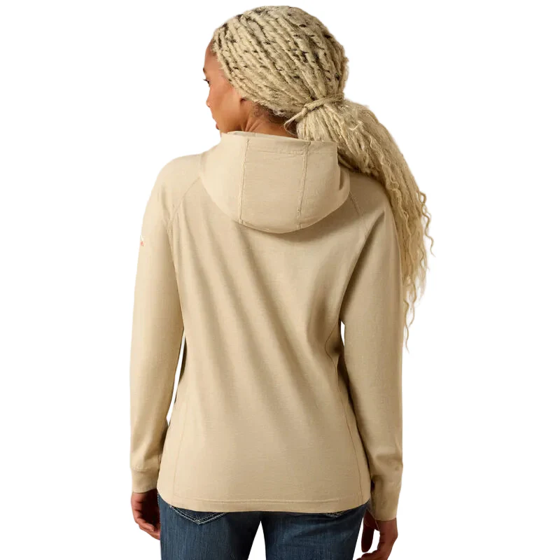 Ariat Women's FR Air Hooded Long Sleeve Top - Sand Heather - Image 2