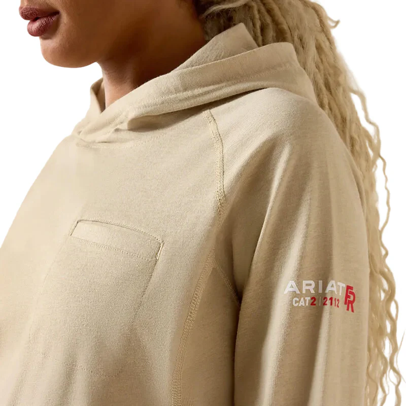 Ariat Women's FR Air Hooded Long Sleeve Top - Sand Heather - Image 3