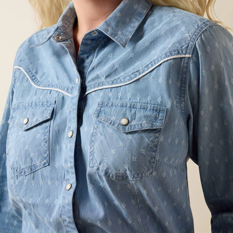 Ariat Women's Jade Western Long Sleeve Snap Shirt - Chambray Dobby - Image 3