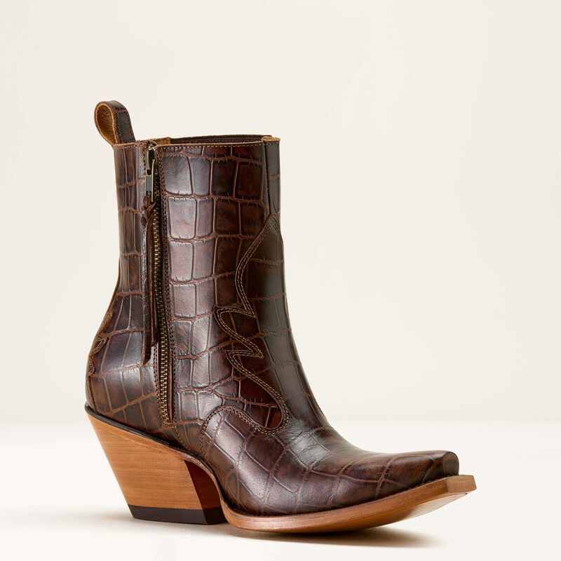 Ariat Women's Jade X Toe Western Boot- Luxe Espresso Croc Print - Image 4