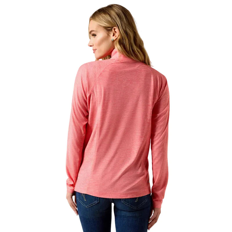 Ariat Women's Laguna 1/4 Zip Long Sleeve Top - Sun Kissed Coral Heather - Image 2