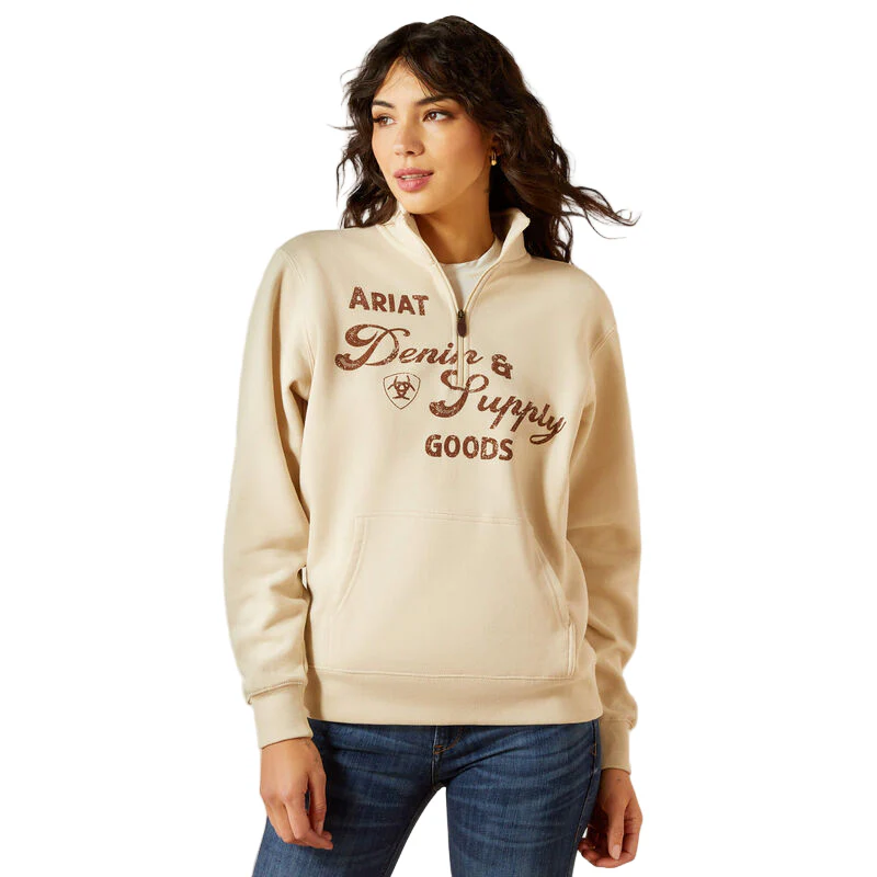 Ariat Women's Long Sleeve Denim & Supply 1/2 zip Sweatshirt - Oyster Grey