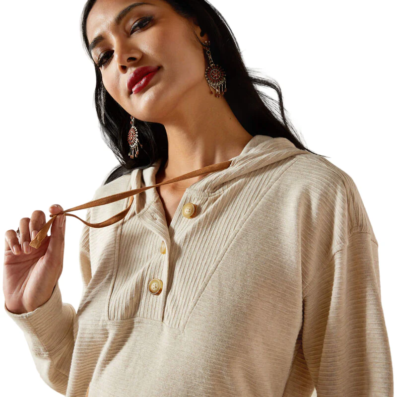 Ariat Women's Long Sleeve Ottoman Hoodie- Oatmeal Heather - Image 3