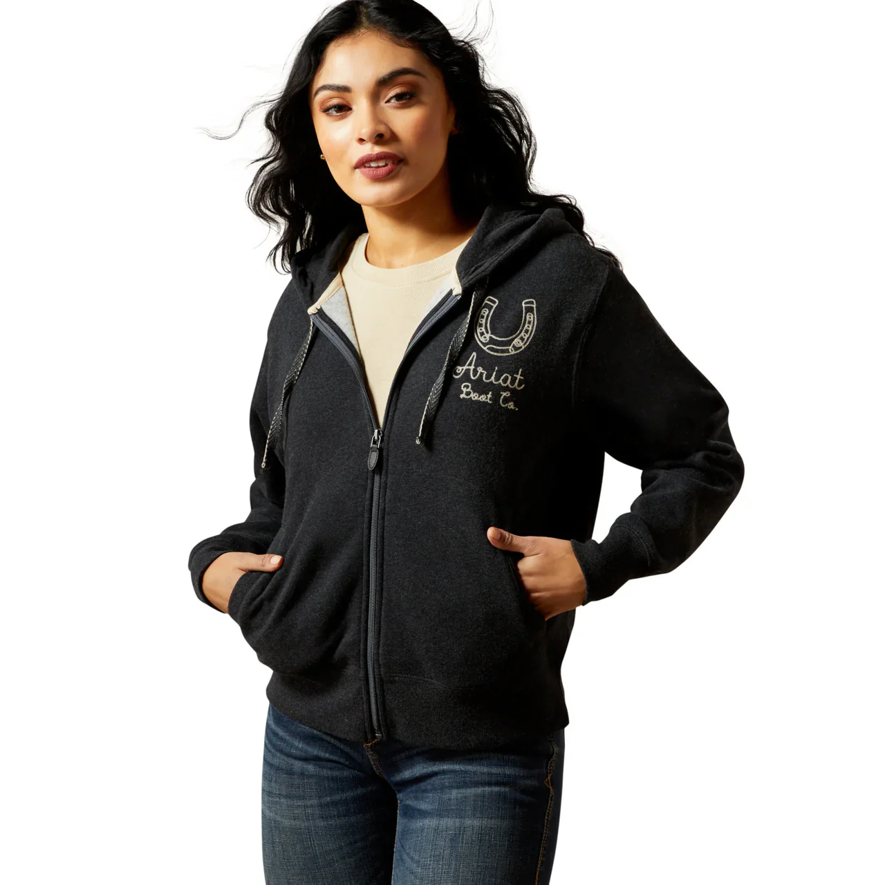 Ariat Women's Long Sleeve Stitched Hoodie- Charcoal Heather