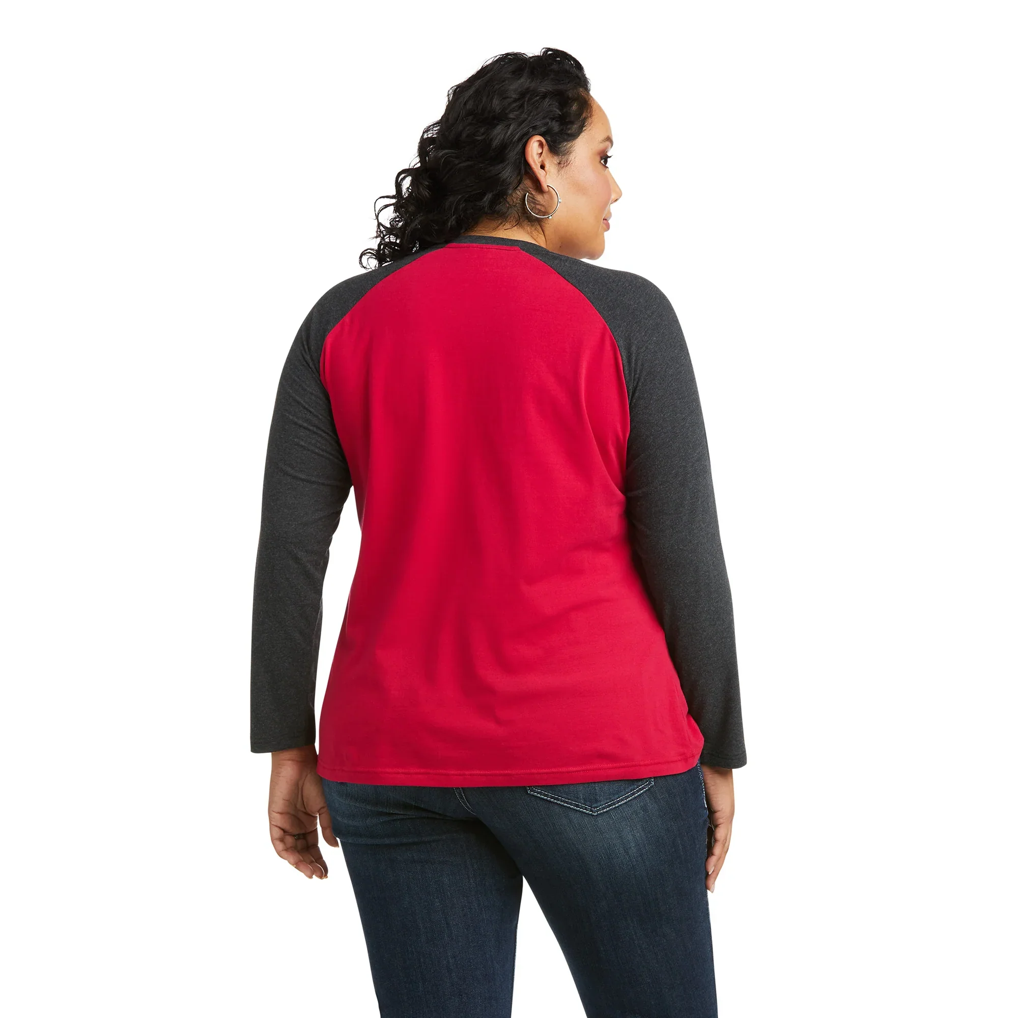 Ariat Womens Loop Tee BSBL T-Shirt PRS Red/Heather Charcoal - Image 2