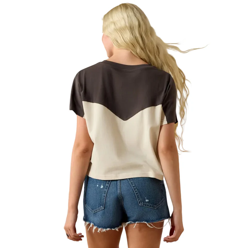 Ariat Women's Lucky Yoke Crop Tee Shirt - Summer Sand/Raven - Image 2