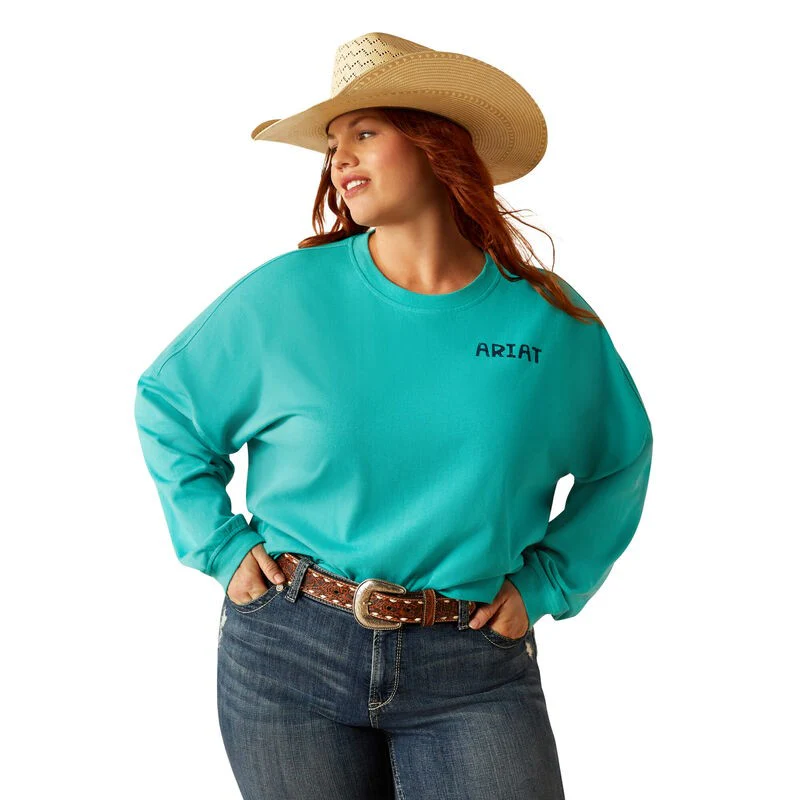 Ariat Women's Oversized Long Sleeve Tee Shirt- Blue Turquoise - Image 2