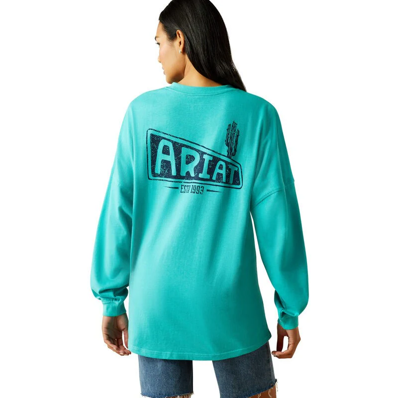 Ariat Women's Oversized Long Sleeve Tee Shirt- Blue Turquoise - Image 3