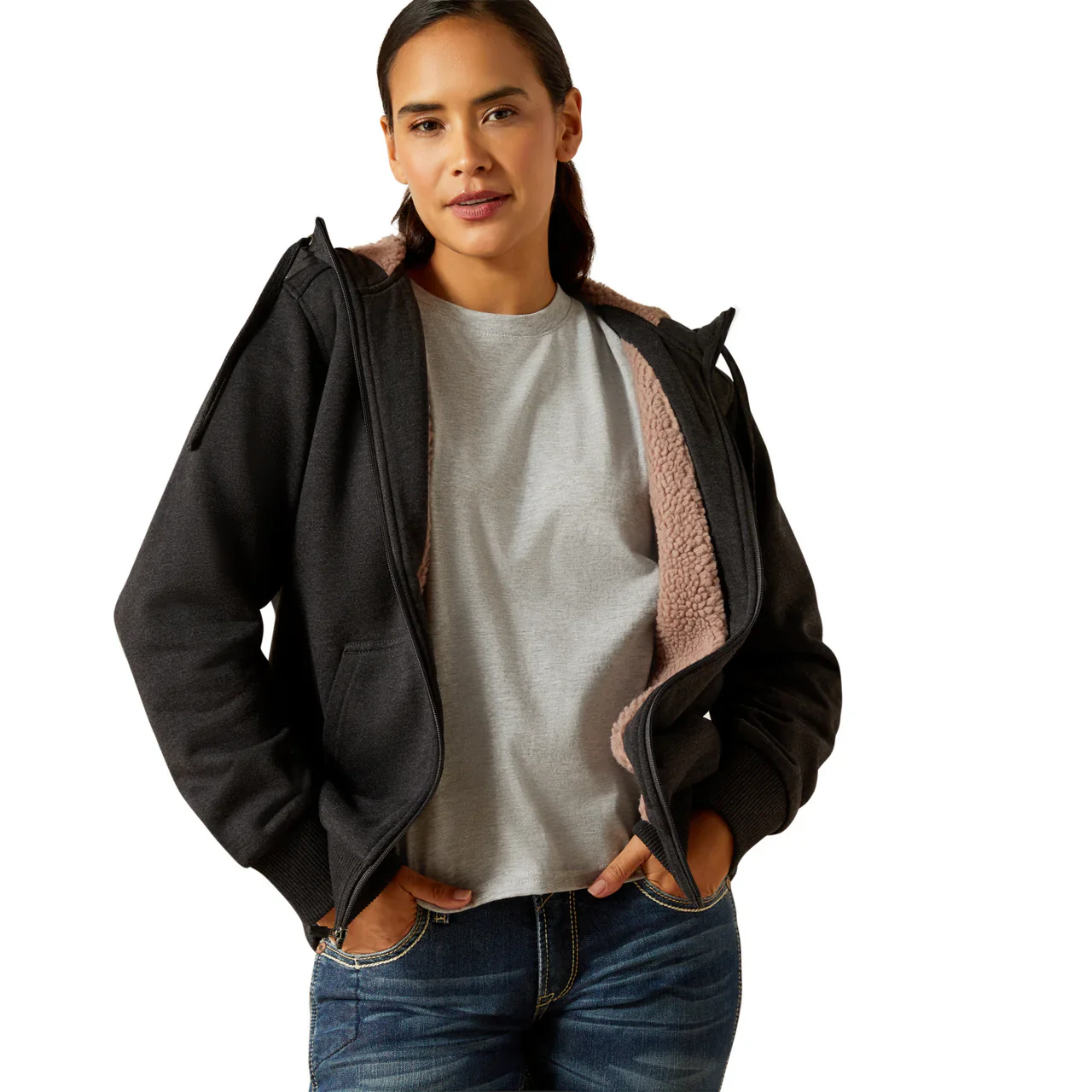 Ariat Women's Rebar All Weather Sherpa Full Zip Hoodie - Charcoal Heather - Image 3