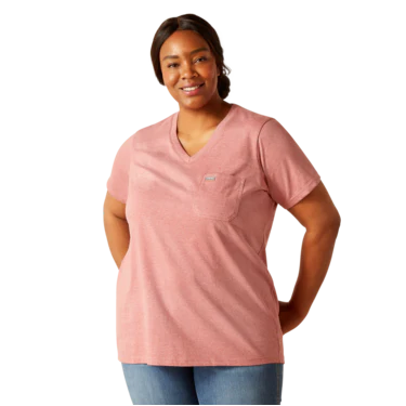 Ariat Women's Rebar Cotton Strong V-Neck T-Shirt - Mineral Red Heather - Image 3