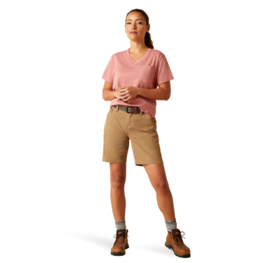 Ariat Women's Rebar Cotton Strong V-Neck T-Shirt - Mineral Red Heather - Image 6