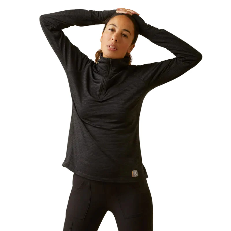 Ariat Women's Rebar Gridwork Baselayer 1/4 Zip T-Shirt - Black