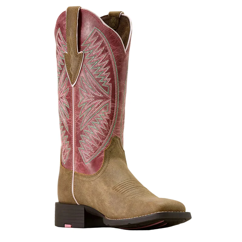 Ariat Women's Round Up Ruidoso Wide Square Toe Western Boot - Brown Bomber/Dusty Rose - Image 4