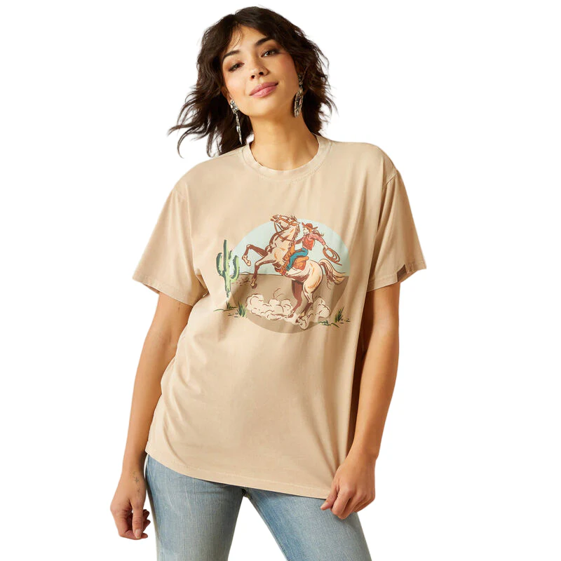 Ariat Women's Short Sleeve Ride On Tee Shirt - Oyster Grey Mineral Wash