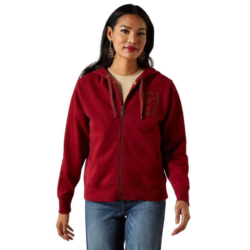 Ariat Women's Stitched Full Zip Hoodie - Biking Red