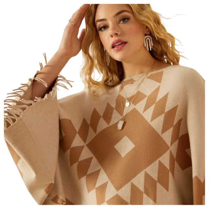 Ariat Women's Sunset Chic Sweater Poncho - Oatmeal/Tannin - Image 3