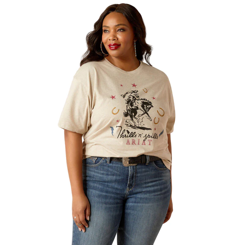 Ariat Women's Thrills N Spills Short Sleeve T-Shirt - Oatmeal Heather - Image 2