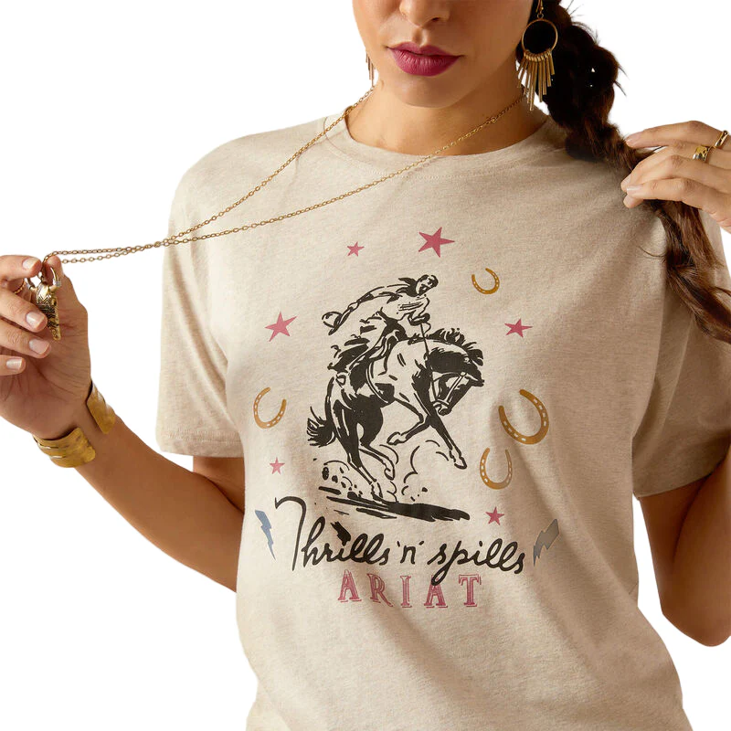 Ariat Women's Thrills N Spills Short Sleeve T-Shirt - Oatmeal Heather - Image 7