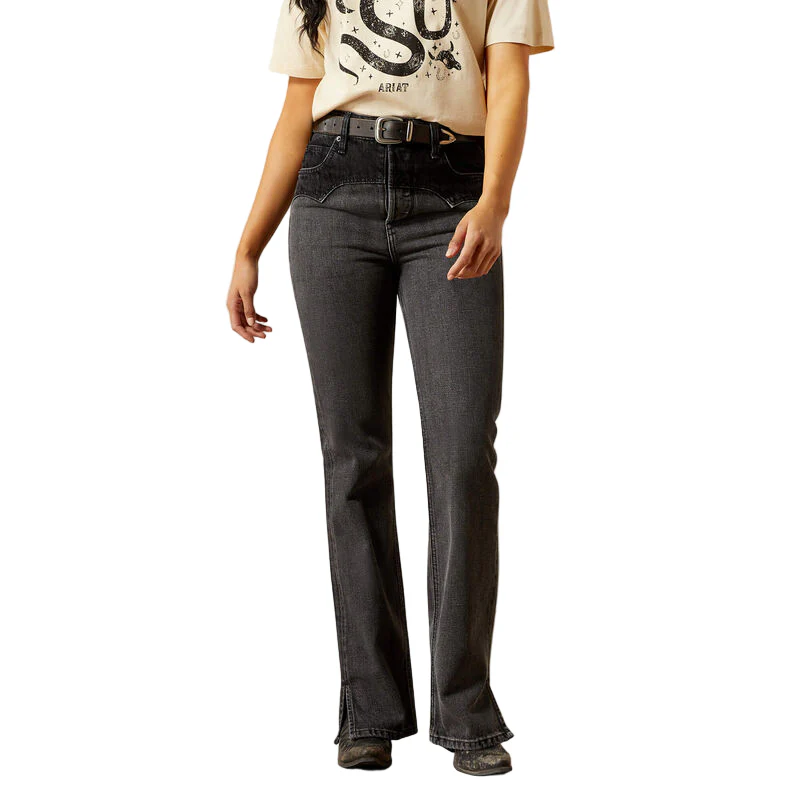 Ariat Women's Ultra High Rise Cheyenne Yoke Tomboy Boot Cut Jeans- Black