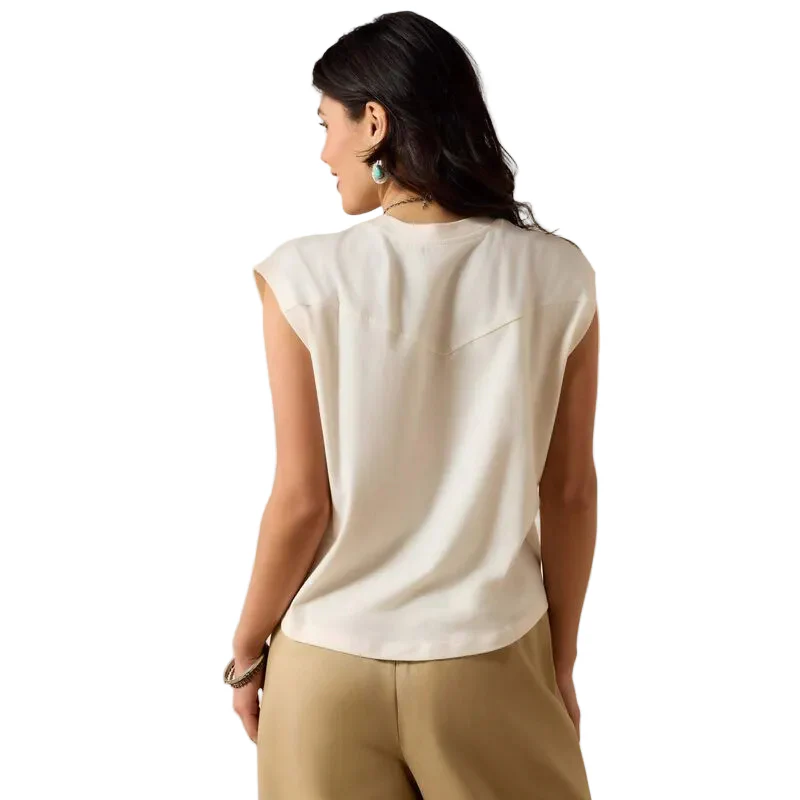 Ariat Women's Wild West Cropped Sleeveless Shirt - Sea Salt - Image 2