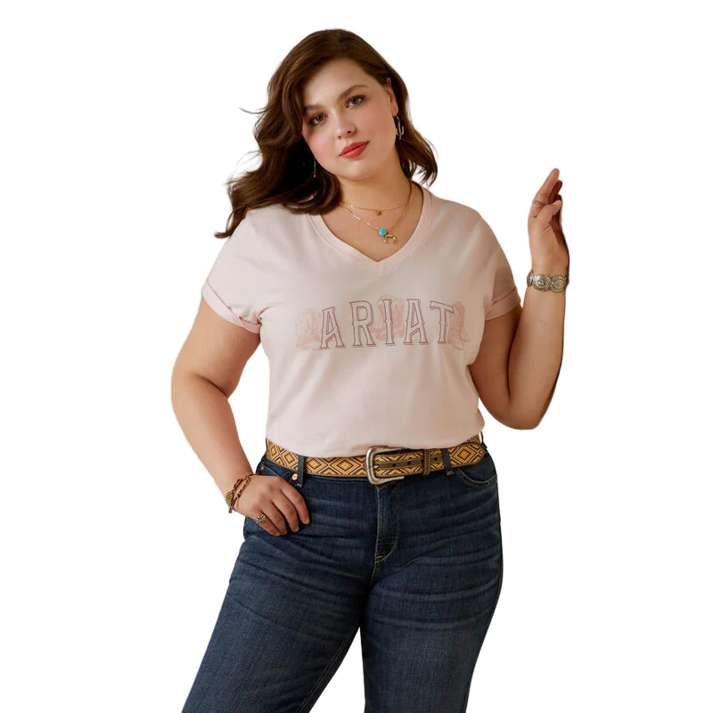 Ariat Women's Boot Outline T-Shirt - Chalk Pink - Image 6