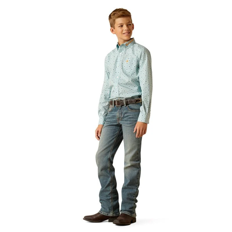 Ariat Boy's Team Colton Classic Fit Shirt - Aqua - Image 2