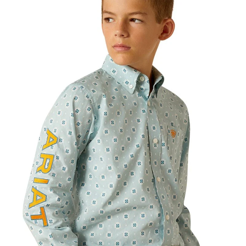 Ariat Boy's Team Colton Classic Fit Shirt - Aqua - Image 3