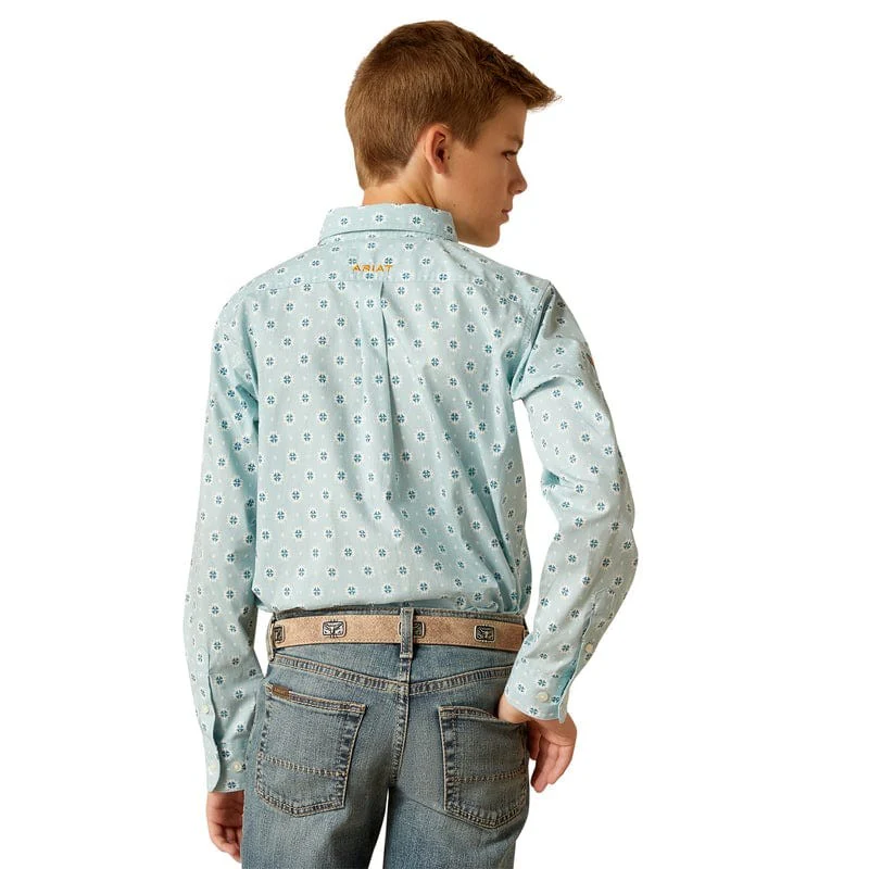 Ariat Boy's Team Colton Classic Fit Shirt - Aqua - Image 4