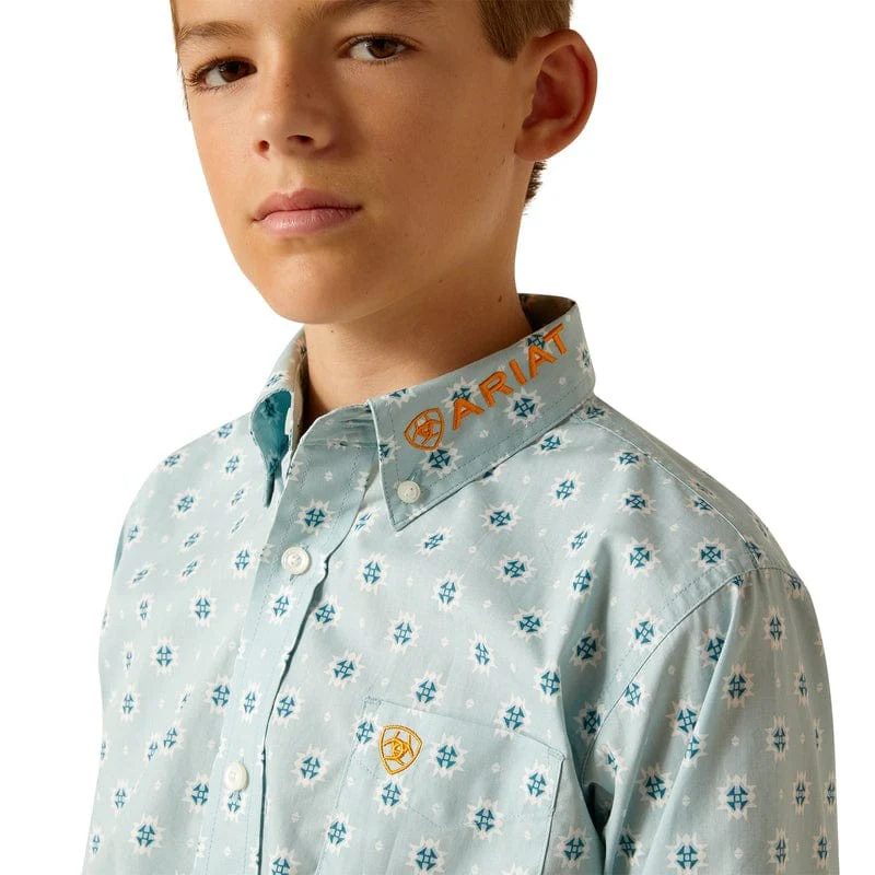 Ariat Boy's Team Colton Classic Fit Shirt - Aqua - Image 5